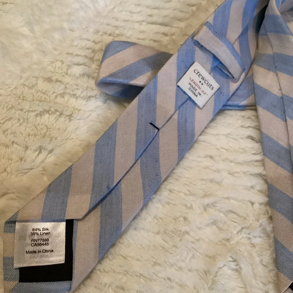 Kids Crewcuts 42’’ Silk/Linen Baby Blue White Stripped Boys Church Picture Tie